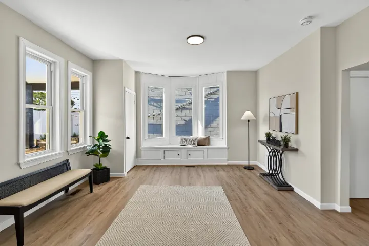 Entry with bay window seat and bench